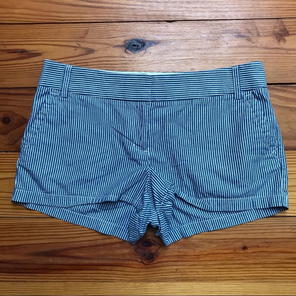 J. Crew Conductor Blue White Striped Shorts, EUC, 10